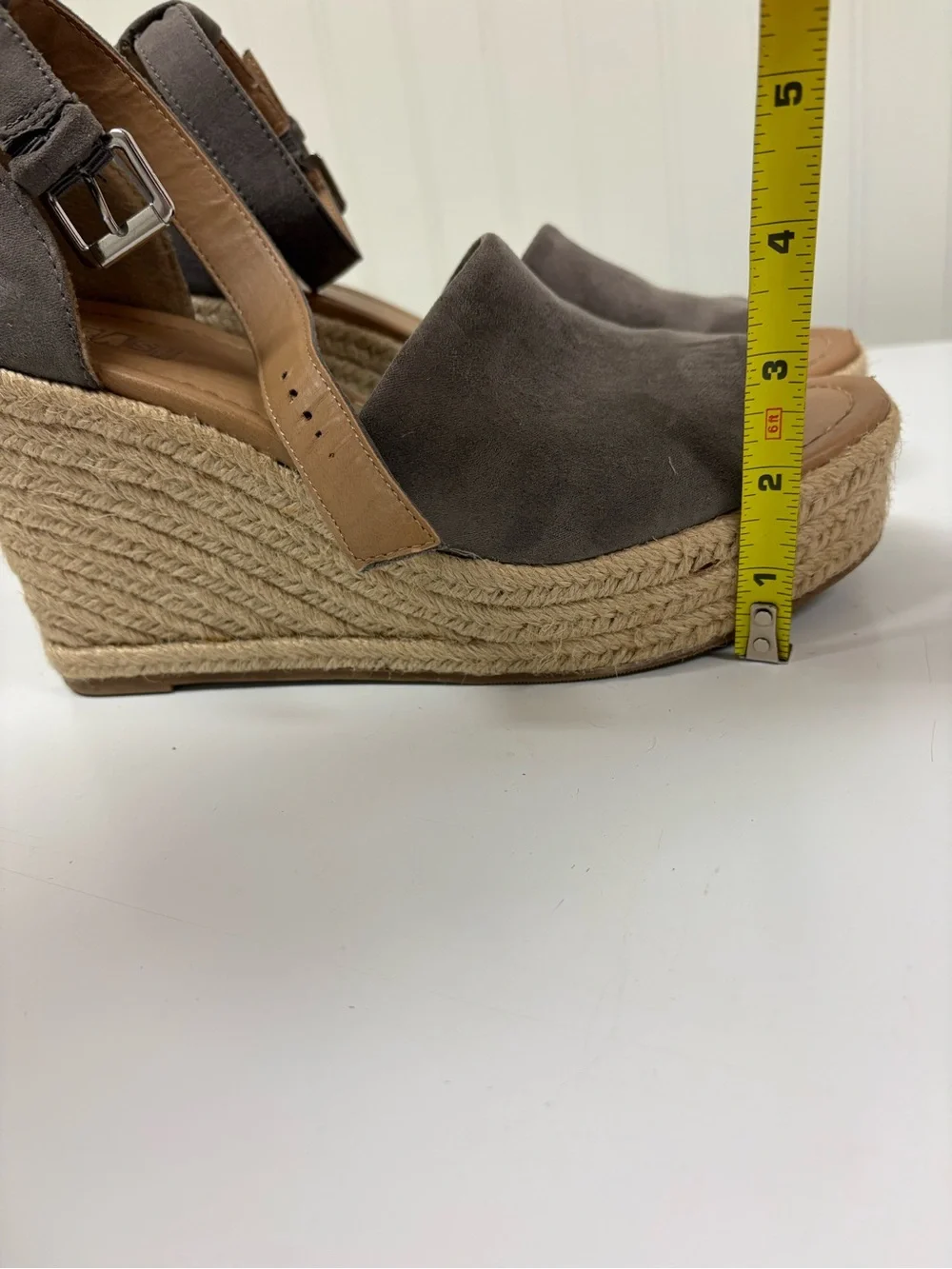 Brash Gray Suede Espadrille Wedge Sandals with Ankle Buckle